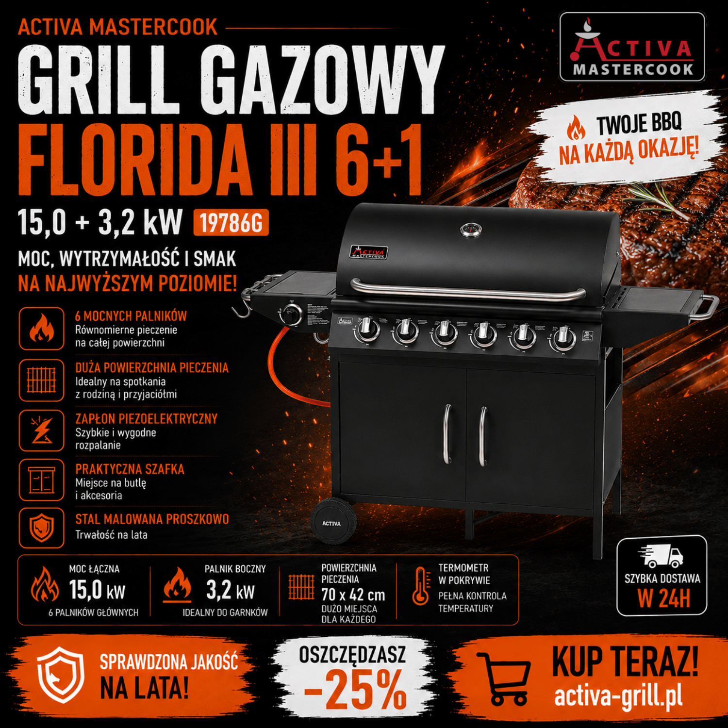 Grill gazowy Florida III 6+1 – 15 kW | Activa